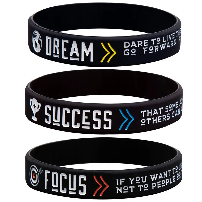 1Pc Motivational Quotes Dream Focus Success Wristbands Silicone Bracelets Rubber Bracelet Wristband