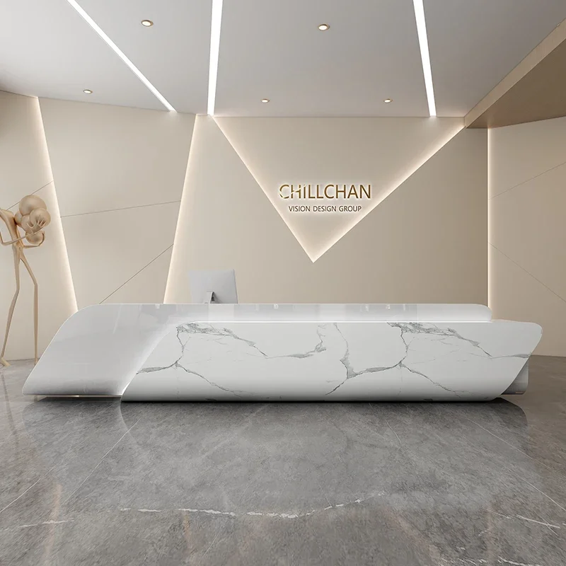 

White Clinic Reception Desks Counter Restaurant Arched Classic Reception Desk Clothing Luxury Empfangs Theke Office Furniture