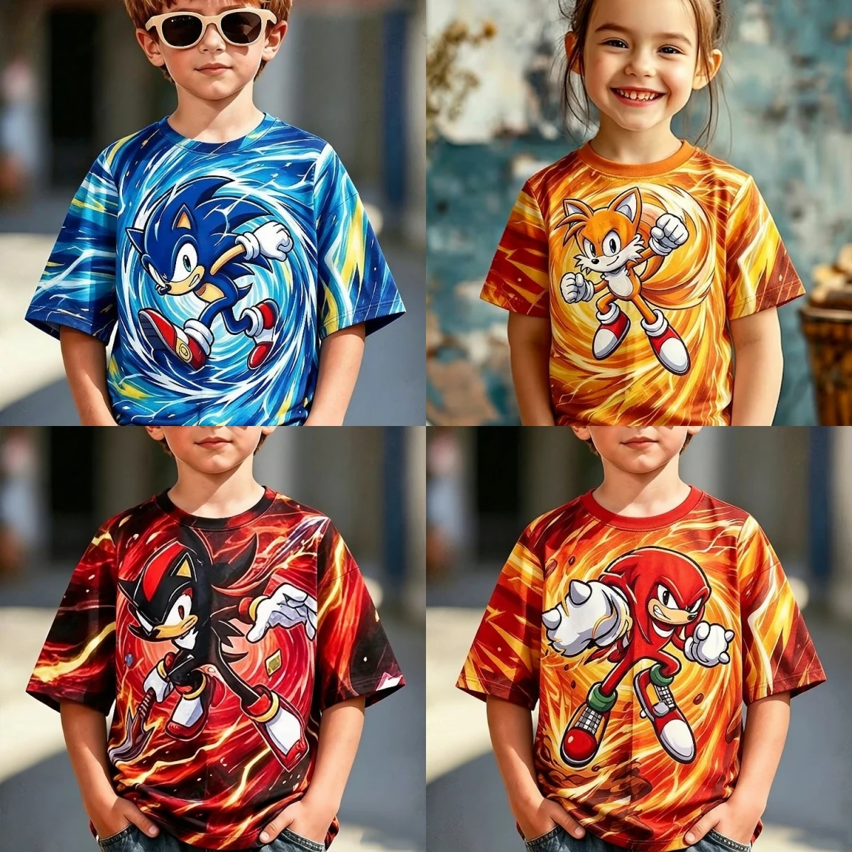 Cartoon Animation Sonic The Hedgehog Children's 3D Printed Halloween T-shirt Travel Parent-child Outfit Men/women Casual T-shirt