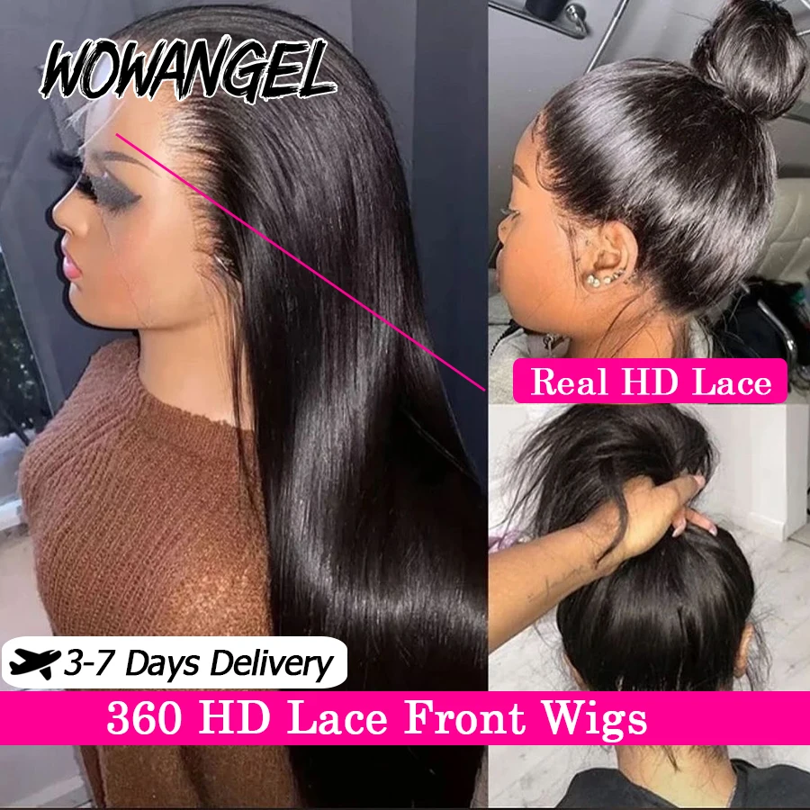 

Wow Angel 250% 360 HD Lace Frontal Wigs Straight Full Lace Remy Hair Wigs Human Hair Wigs Pre Plucked High Ponytail For Woman