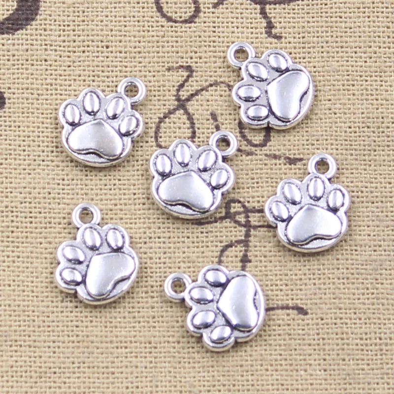 30pcs Charms Bear Paw Dog Claw 14x12mm Antique Silver Color Pendants DIY Crafts Making Findings Handmade Tibetan Jewelry