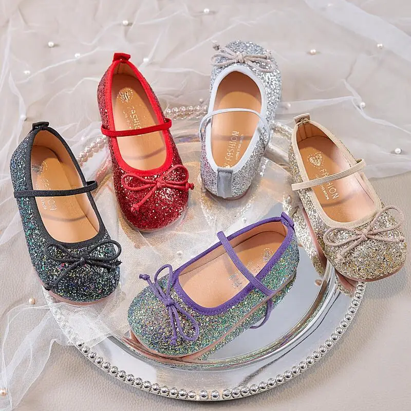 

Kawaii Casual Shoe Fashion Childrens Shoe 2025 New Flat Shoes Ballet Shoes For Girls Bow Princess Shoes Leather Four Season