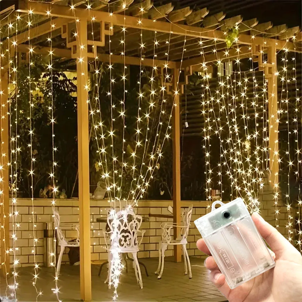 

Светодиодная гирлянда-штора на батарейках для улицы и дома, для декора на День матери, Ид Мубарак, Рамадан, украшение спальни