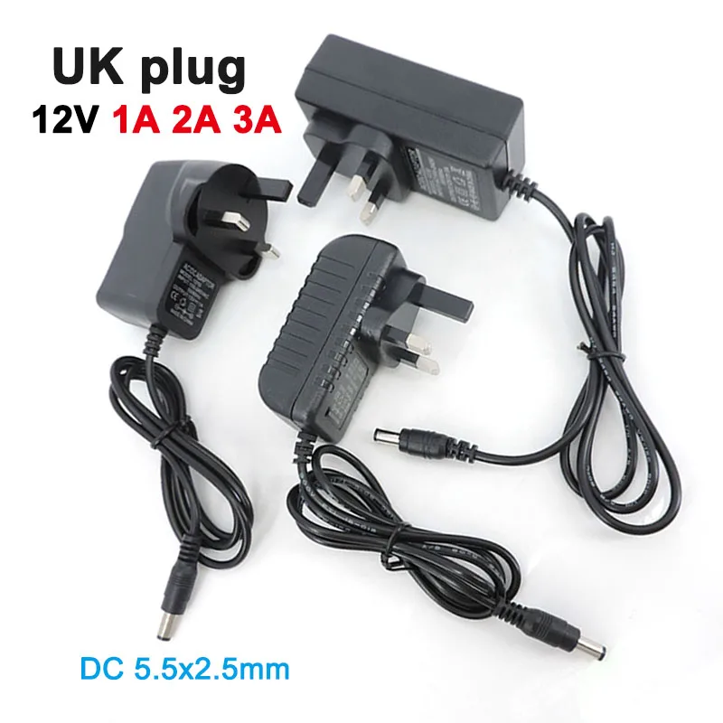 AC 110v 220V to Transformer DC 12V 1A 2A 3A 2000ma 3000ma Power Supply Charger Adapter UK Plug 5.5x2.5mm