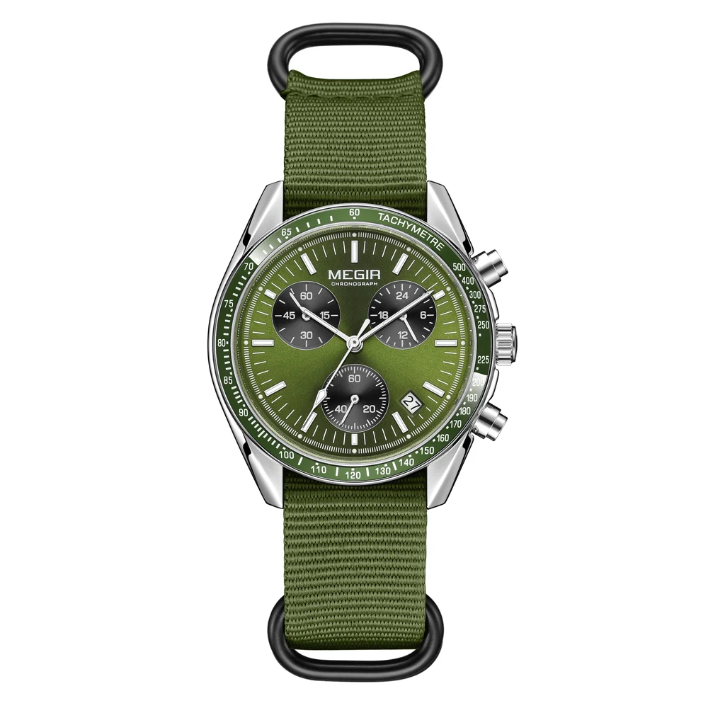 MEGIR Quartz Chronograph Watches Men Waterproof Sport Wristwatch Men's with Fashion Nylon Strap Luminous Pointers Date Male Gift