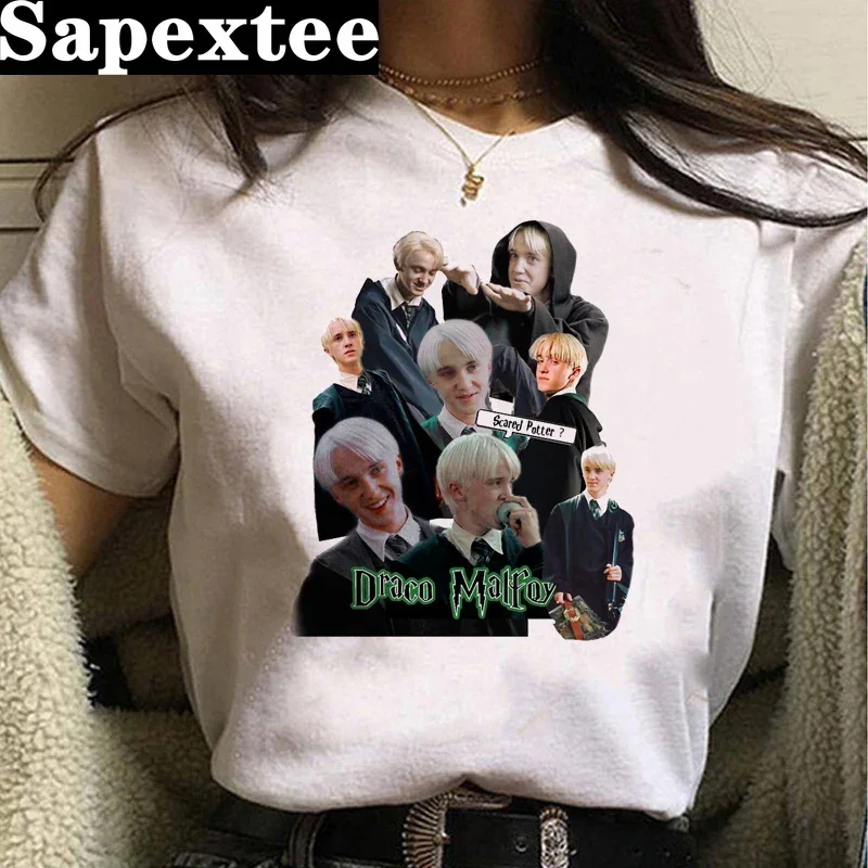 

Летняя новая рубашка Draco Malfoy с аниме, женская футболка с принтом, Повседневная Базовая белая рубашка с круглым вырезом, женская футболка с коротким рукавом, Прямая поставка