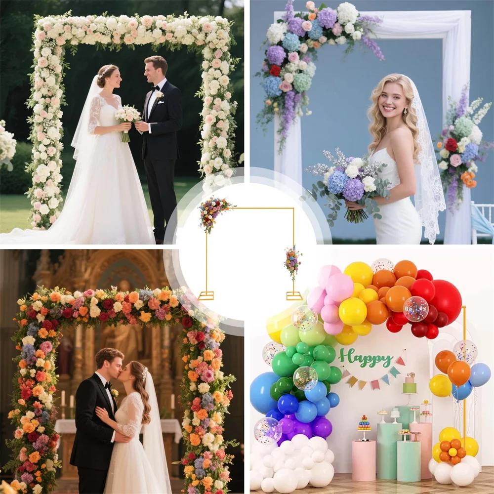 2M*2M Goldener Metall-Hintergrundbogen-Ständer, Bogen für Hochzeit, Brautparty, Weihnachten, Geburtstagsfeier, Party-Dekorationszubehör – Detail 8