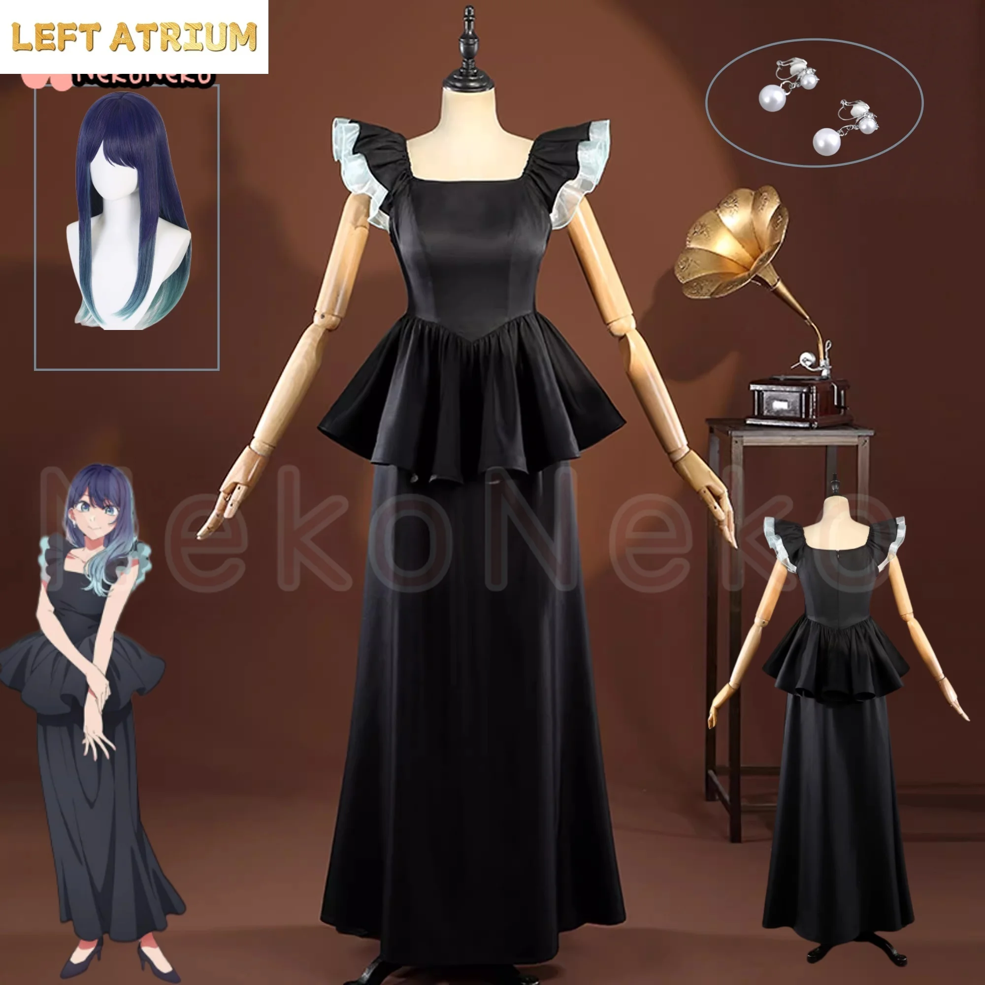 Disfraz de Cosplay de Akane Kurokawa de la Tercera Temporada de Oshi No Ko, Peluca, Vestido, Falda, Aretes, Atuendo Femenino de Aqua Hoshino para Comic Con