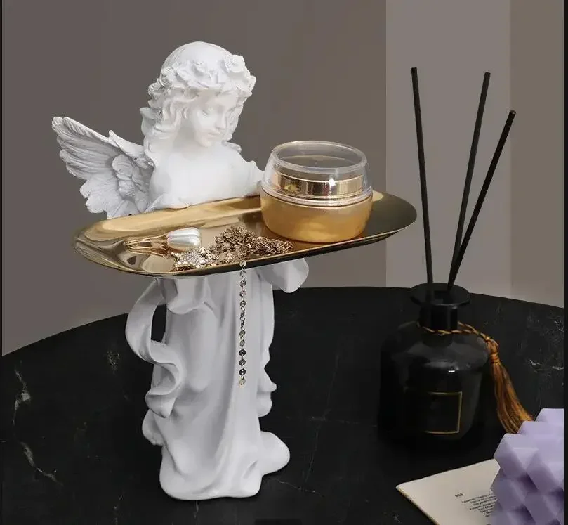 Praying Angel Goddess Ornament Tray Sculpture Art European Home Living Room Study Office Decorations Resin Crafts New Year Gift