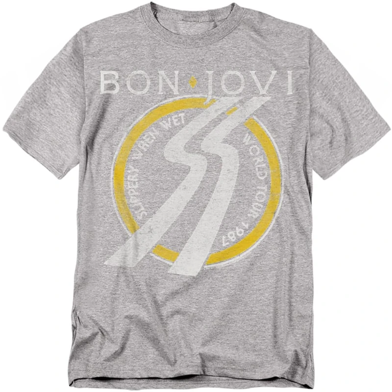 Bon Jovi 1987 Slippery When Wet World Tour T Shirt Athletic Heather T-Shirt Breathable Tee Streetwear Oversized Loose