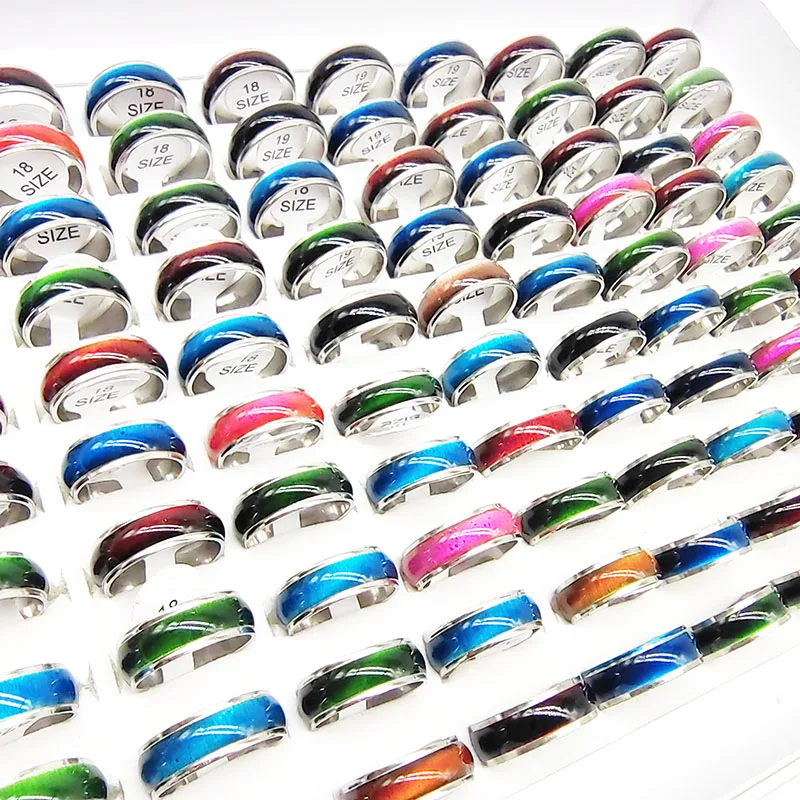 50pcs/Lot Wholesale Mix Color Opal Stainless Steel Finger Rings for Woman Men Large Size wide Joint Ring Party Jewelry Wedding