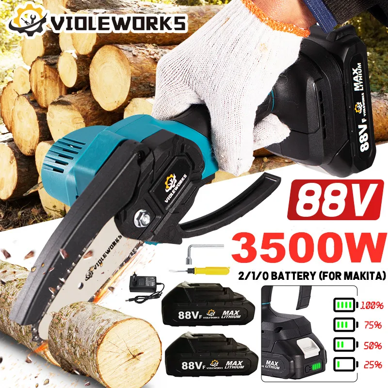 4Inch Portable Electric Chainsaw Brushless Cordless Rechargeable Battery Garden Woodworking Power Tool for Makita 18V Battery