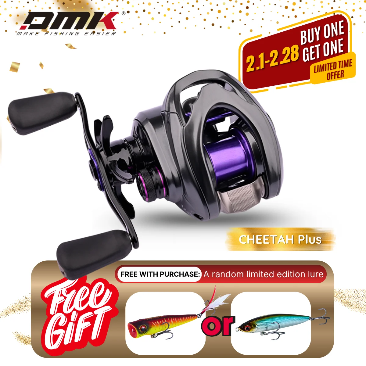 

DMK CHEETAH Plus Fishing reel 8.5:1 MAX Drag 4kg 11+1B Electronic Brake DC Long Casting Reels