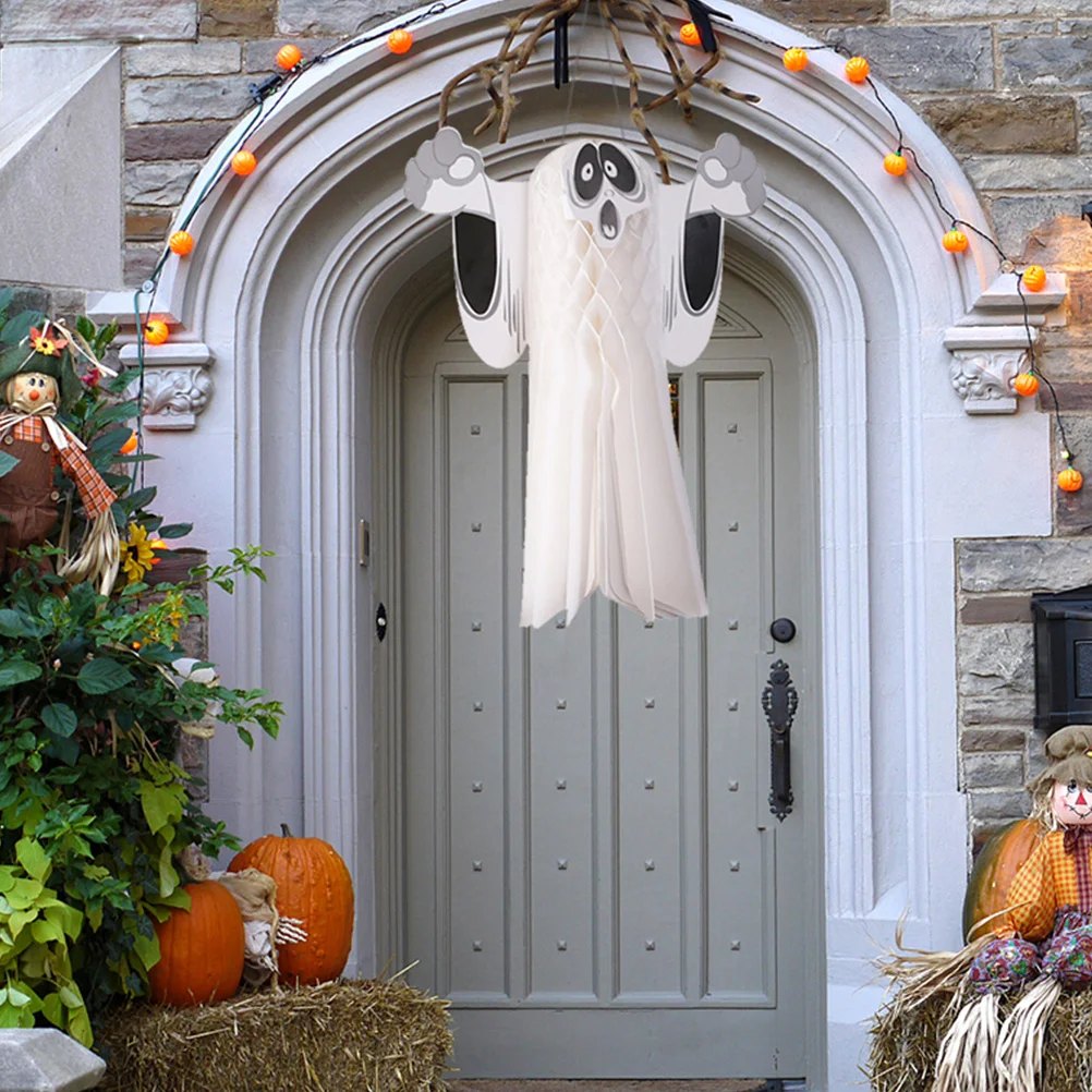 2 stücke Geist Waben Ball Dekorationen Hängen Papier Anhänger Für Halloween Spukhaus Party Wand Fenster Tür Dekoration