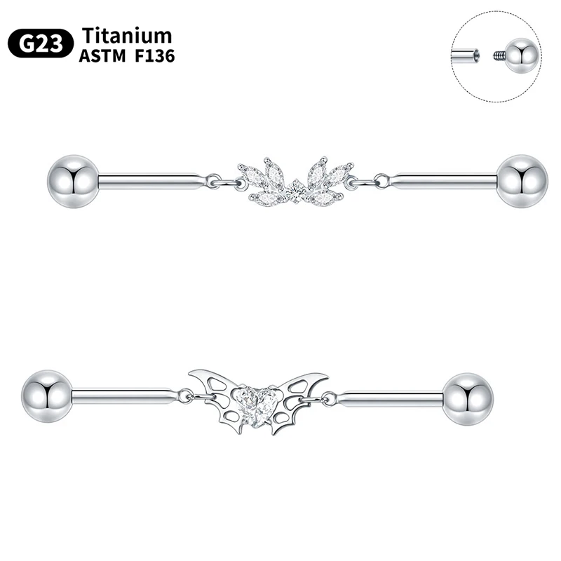 

1/5Pcs Titanium Dangling Piercing Barbell Zirconia Industrial Bar Bat Industrial Scaffold Piercing Tragus Cartilage Earrings