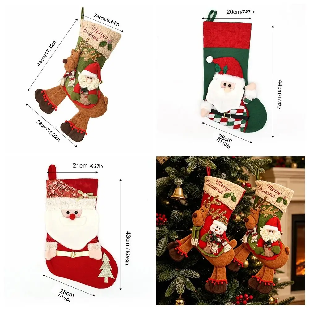 Large Capacity Christmas Stockings Elk Snowman Santa Gift Pocket Cartoon Plush Santa Claus Xmas Tree Hanging Decoration Doorway