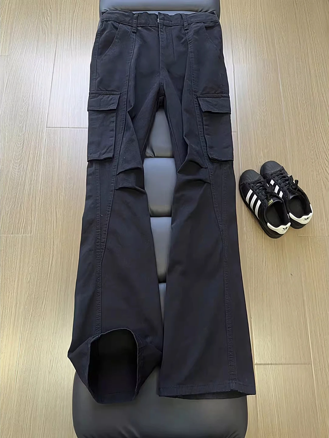 

Bla Pleated Splicing Workwear Jeans Men's Autumn Winter American High Street Vibe Pants Multiple kets Cool Straight Leg ...