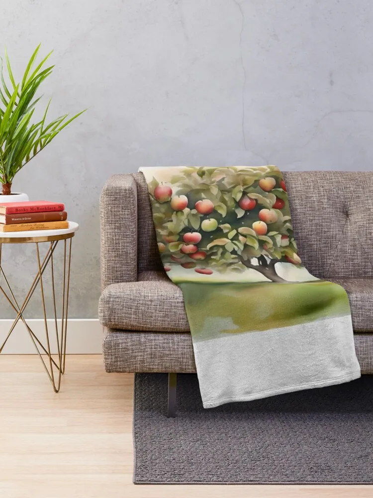 Apple Tree Day A - January 6 - Watercolor & Pen Throw Blanket Decorative Sofa Camping Weighted Blankets