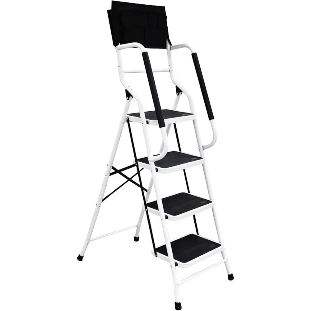 

4 Step Ladder with Handrails 500 lb Capacity Step Stool Folding Portable Ladders for Home Kitchen Steel Frame with Non-S