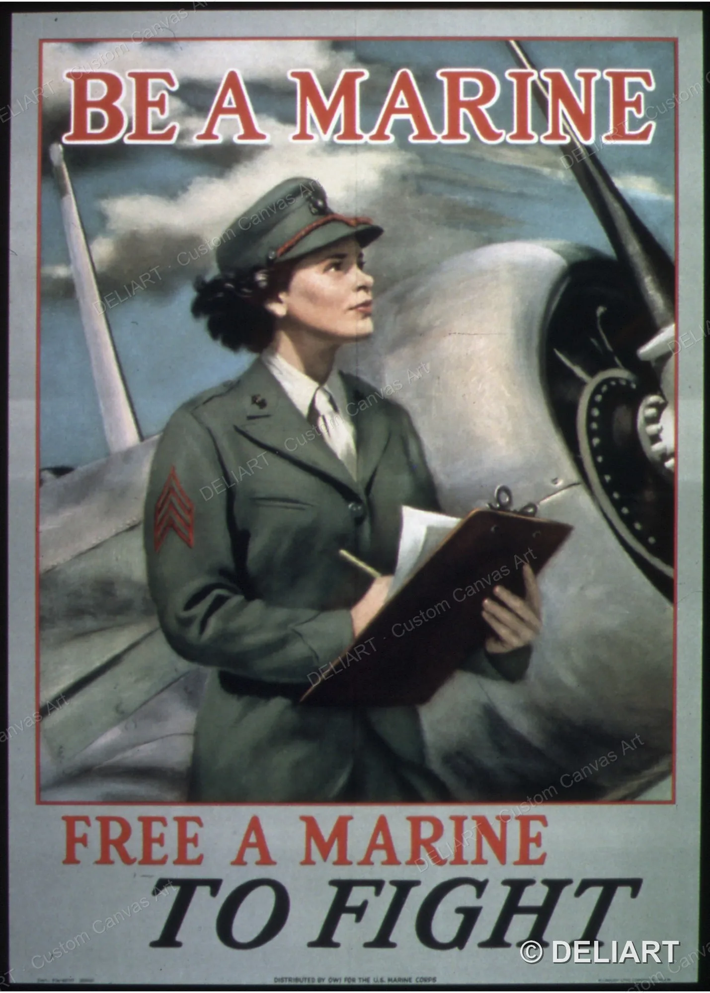 Be a Marine-Free a Marine to Fight Vintage WWII Propaganda Canvas Wall Art Poster Print Retro Home Decor Unframed