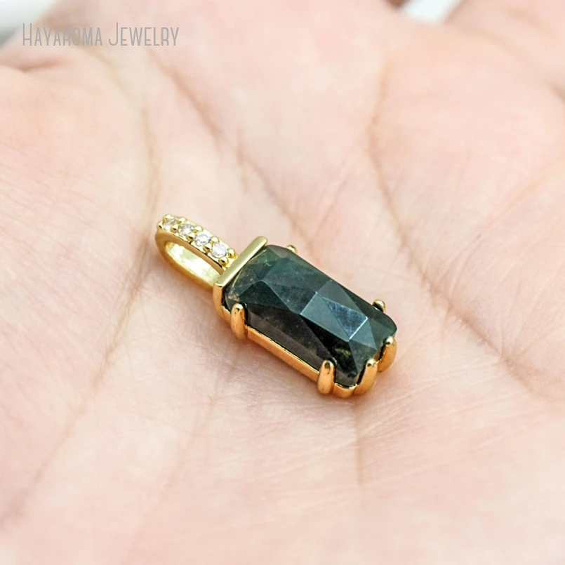 

5Pcs Metal Semi-precious Stone Jade Cubic Zirconia Pendant Wholesale Jewelry Gold Color Invisible Setting Copper Charms