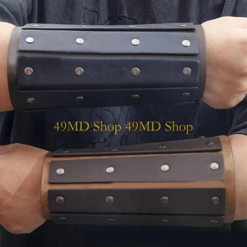49MD Metal Rivets Wrist Guard Male Role Play Medieval Knight Boxing Wristbands Adjustable Grommets Gauntlets Arm Armors - view 4