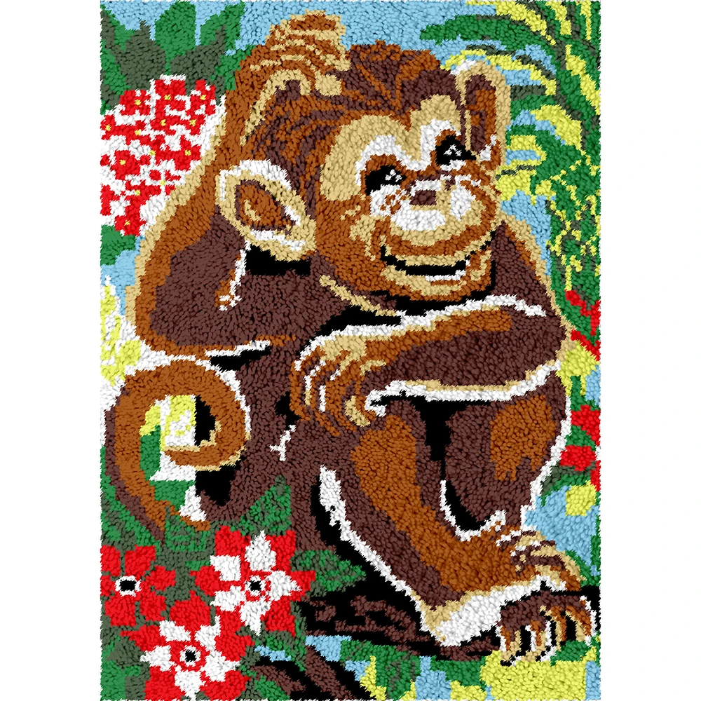 DIY Rug making kits Unfinished Latch hook rug kits do it yourself Tapestry with Preprinted Canvas Monkey Pattern Home decoration