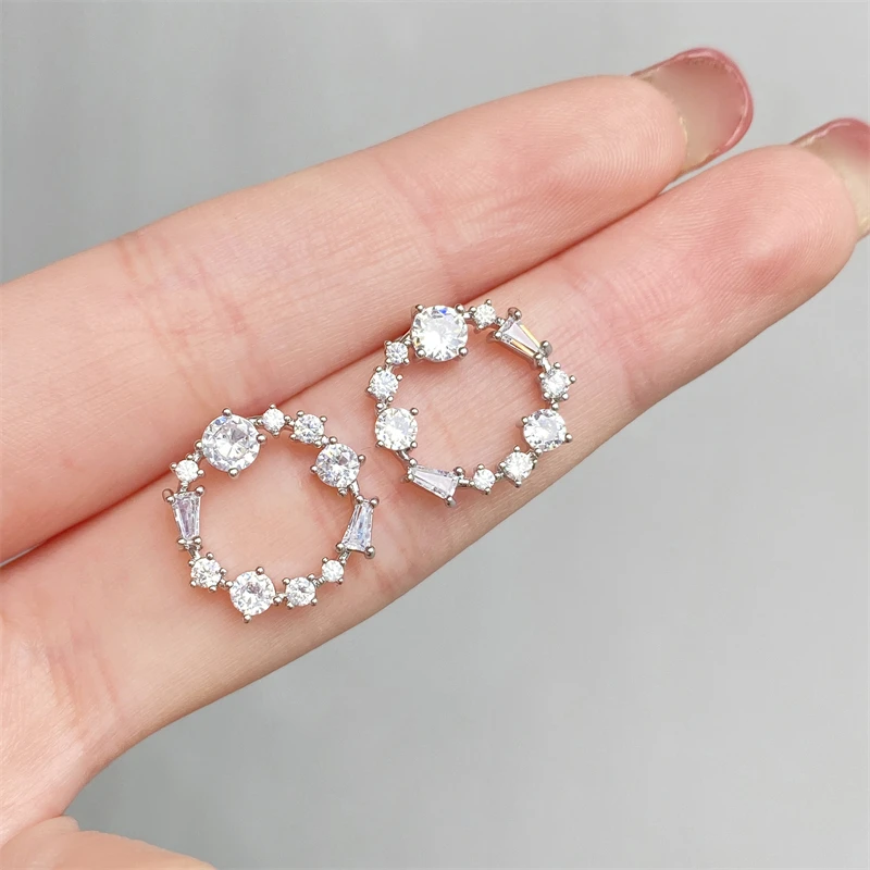 ZAKOL Fashion Hollow Circle Stud Earrings for Women Girls Sparkling Zircon Ear Accessories Exquisite Birthday Jewelry Gift