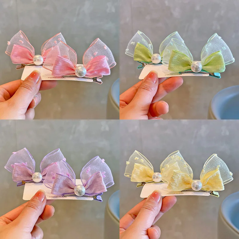 2PCS Cute Small Fresh Seersucker Stereoscopic Bow Hairpins Children Headwear Girls Clips Barrettes Hairgrips Hair Accessories