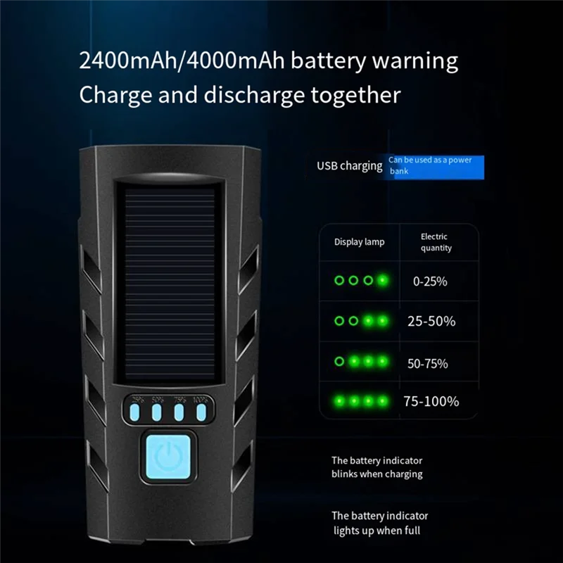 GOOD-Solar Power Bike Front Light With 130Db Horn LED Bicycle Light USB Rechargeable High  Bicycle Flashlight Bicycle