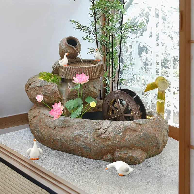 Chinese-style fish pond landscaping rockery flowing water ornament, Pixiu gathering wealth to attract wealth, town house