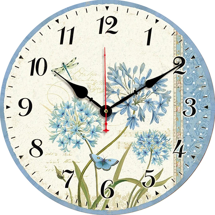 Vintage Flower Dragonfly Butterfly Wall Clock Kitchen Decor Wall Art Silent Large Round Wall Clocks For Living Room Bedroom