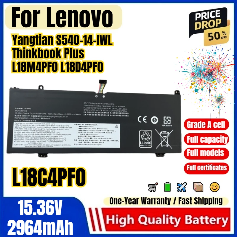 L18C4PF0 for Lenovo Yangtian S540-14-IWL Thinkbook Plus L18M4PF0 L18D4PF0 Laptop Battery High Quality High Capacity Replacement