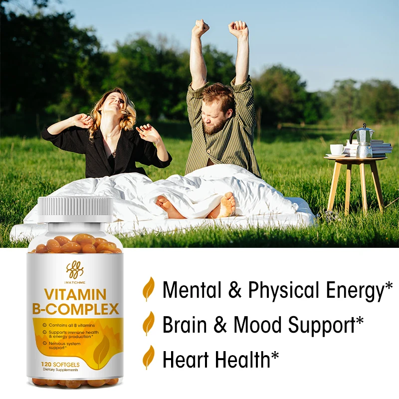 Vitamin B Complex Capsule (B12, B1, B2, B3, B5, B6, B7, B9, Folic Acid & Biotin), Reduce Stress & Improve Emotions, Energy