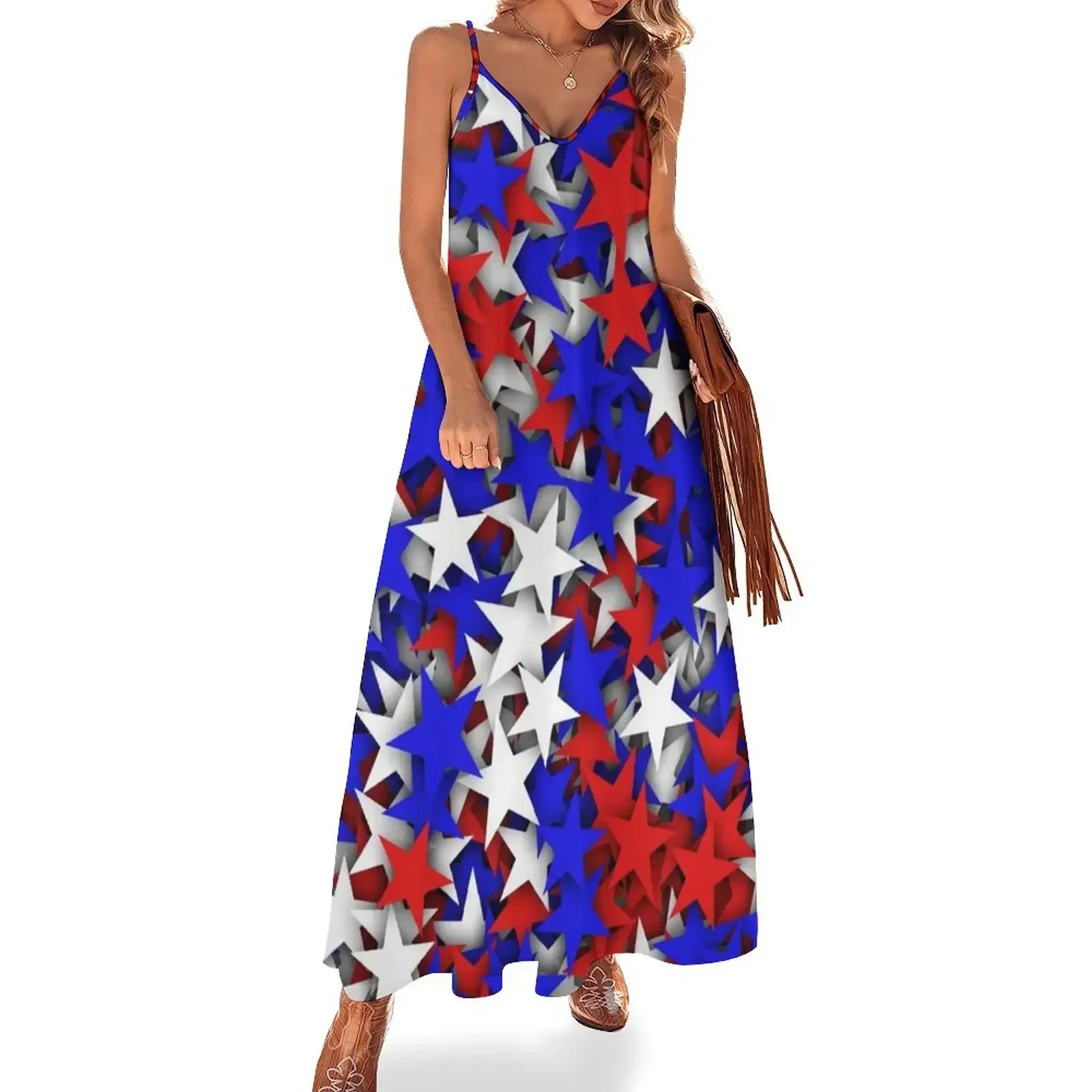 

Blue, red, white stars Sleeveless Dress luxury woman evening dress dresses for womens 2025 dresses with long sleeves Dress