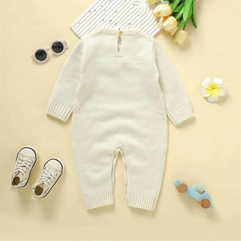 

Baby Girls Casual Crewneck Romper Long Sleeve Rainbow Print Knit Sweater Jumpsuit