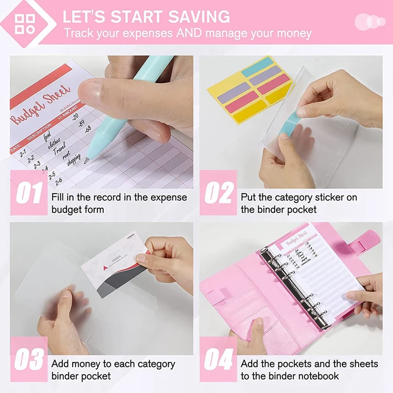 2X бюджетная папка формата А6 с конвертами на молнии, органайзер для планирования бюджета, органайзер для экономии денег, конверты для наличных для составления бюджета, розовый