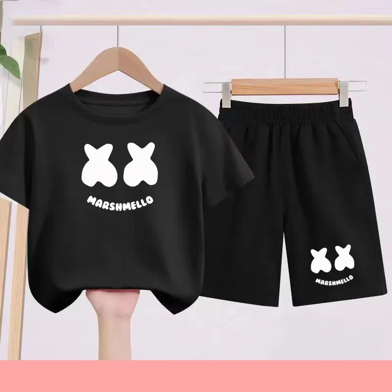 

Children's Sportswear Set - Brand White T-shirt + Shorts Set with Letter Pattern - Suitable for Ages 3 to 13 Breathable Clothing