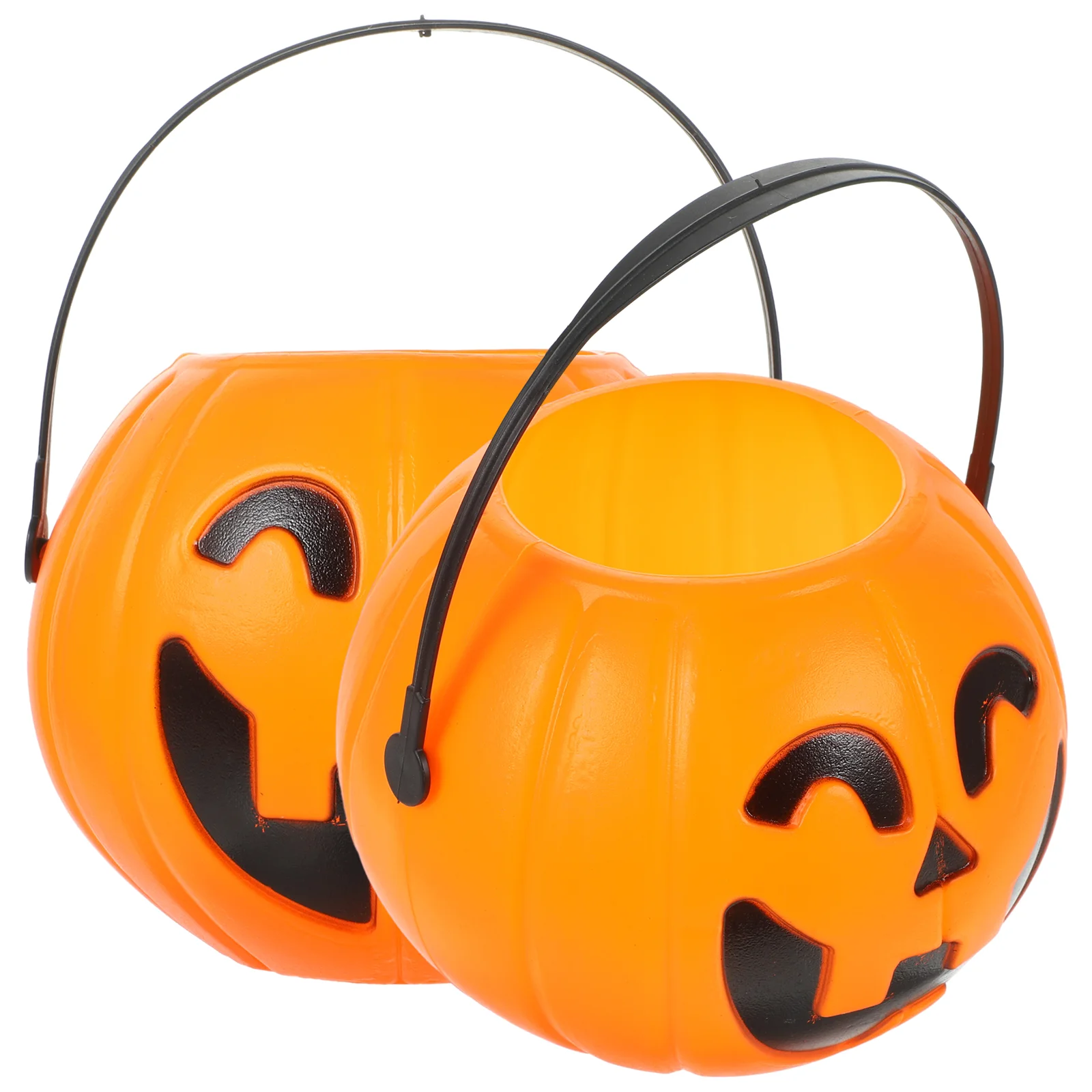 2 Pcs Halloween Decor Mini Pumpkins Pail Bucket Lantern Candy Holder Orange Child