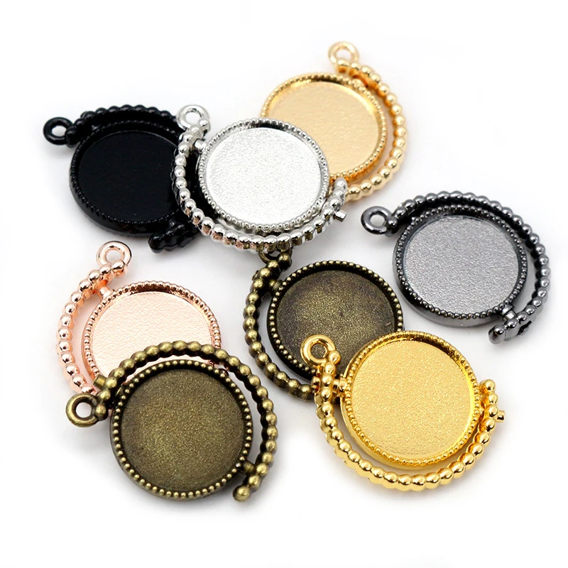 10pcs 12mm Inner Size Multi-colors Fashion Rotation Double Side Cameo Cabochon Blank Base Setting Pendant Bezel Trays DIY