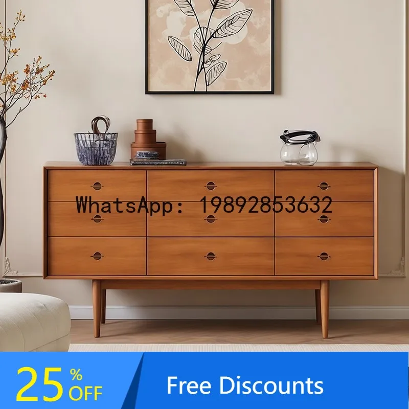 YFY French Retro Solid Wood Sideboard Cabinet for Home Living Room Storage Cabinet Sofa Back Cabinet Wabi-Sabi Vintage Style