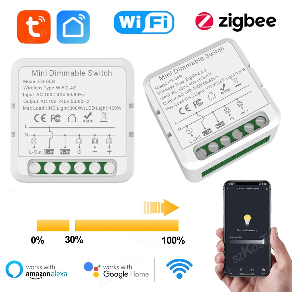 Tuya WiFi ZigBee Dimmer LED Light Smart Dimmers Switch Module Breaker Need Neutral Voice Control Works with Alexa Google Home