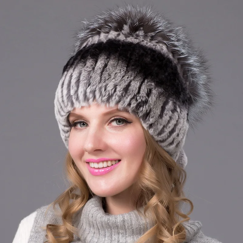 

Otter Rabbit Fur Woven Women's Fur Grass Hat for Warmth Thickened Autumn Winter Women's Fox Fur Knitted Hat Special Offer