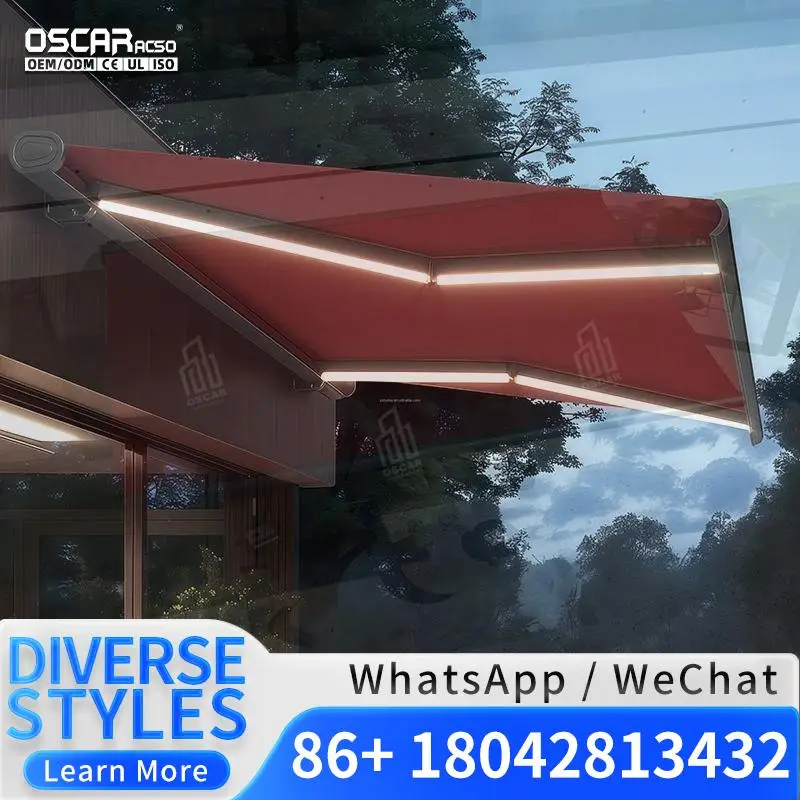 Outdoor Foldable Retractable Aluminum Alloy Frame Acrylic Awnings Rainproof Sunshade 5m Max Projection for Garden Patio Balcony
