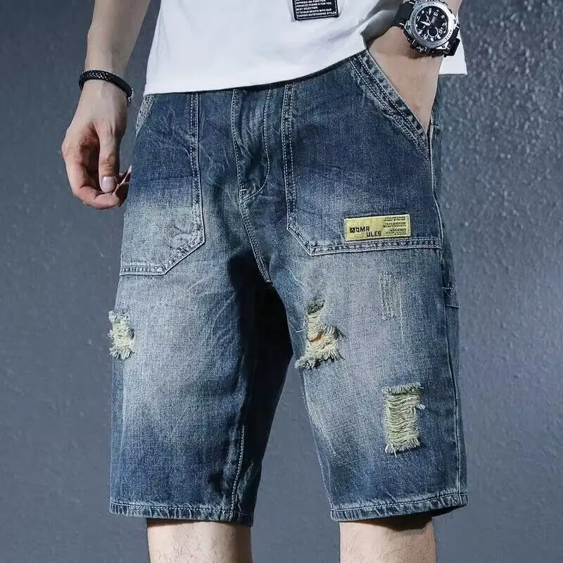 Men's Jeans Luxury Fashion Summer 2025 Trend Straight Ripped Five-point Thin Denim Designer Men's Casual Loose Shorts Pants Man