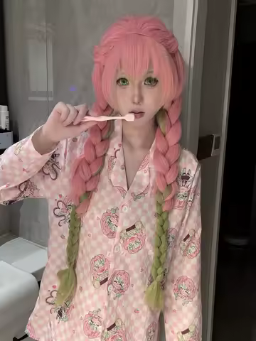 HOT Demon Slayer Cartoon Nightgown Leisure Wear Sleepwear Kanroji Mitsuri Kochou Shinobu Cosplay Anime Cartoon Pajamas Suit Xmas