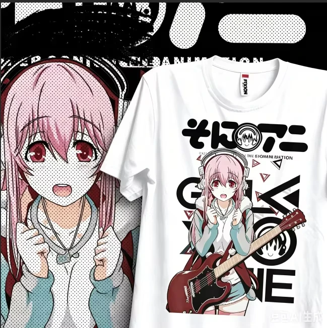 2026 Summer Super Sonico Single Side Print T Shirt Guitar Headset Anime Girl Pattern Must Have For Otaku Fans T-Shirt