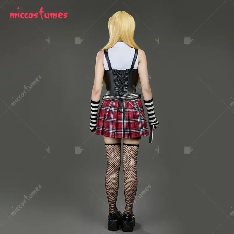 

25COShaikyuu Women's Misa Cosplay Costume Shirt Vest Set with Red Plaid Skirt and Waist Chain Halloween Cosplay Costumes