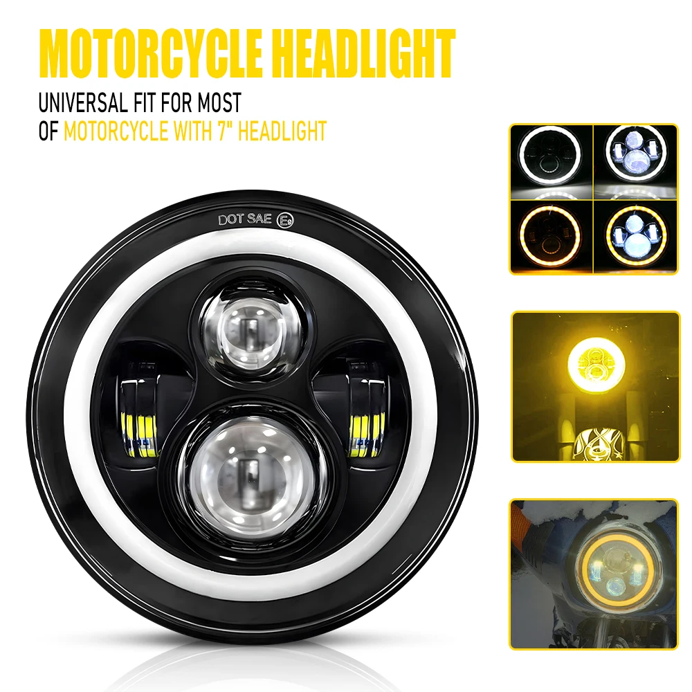 7 inch Motorcycle Headlight with Angel Eyes Halo Ring for BMW R nineT Yamaha XVS650A Indian Chieftain LED Hi/Lo Beams Headlamp