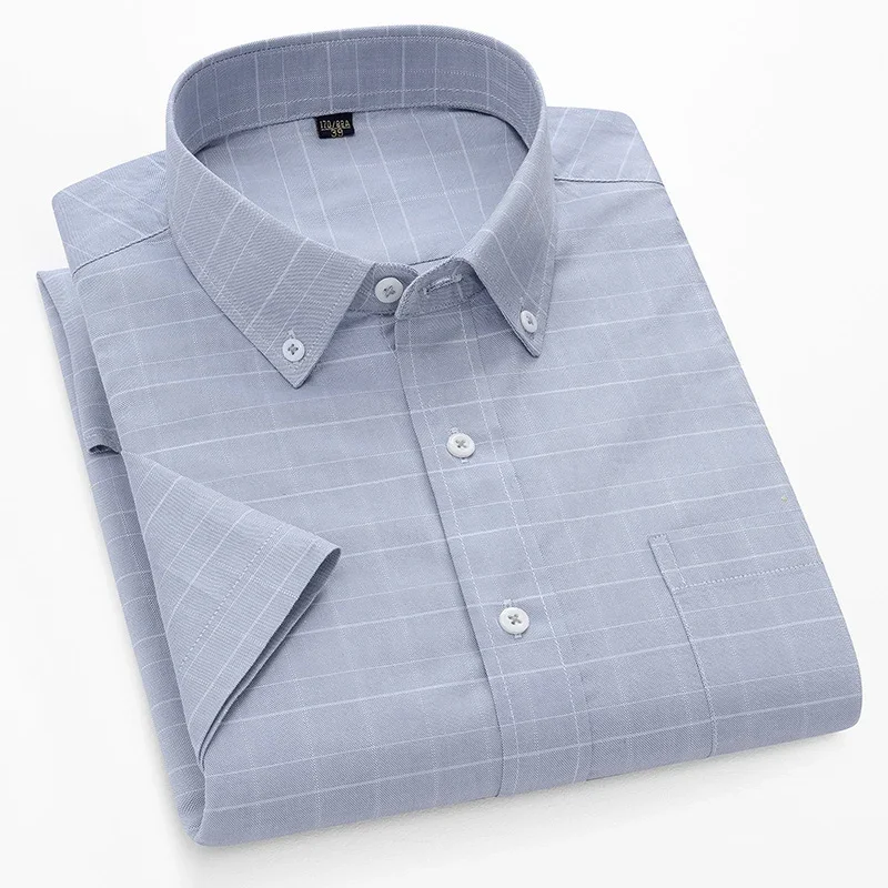 Summer Plaid Shirts Men Oxford Cloth Business Short Sleeves Shirts for Man Casual Formal Plus Size Tops Men